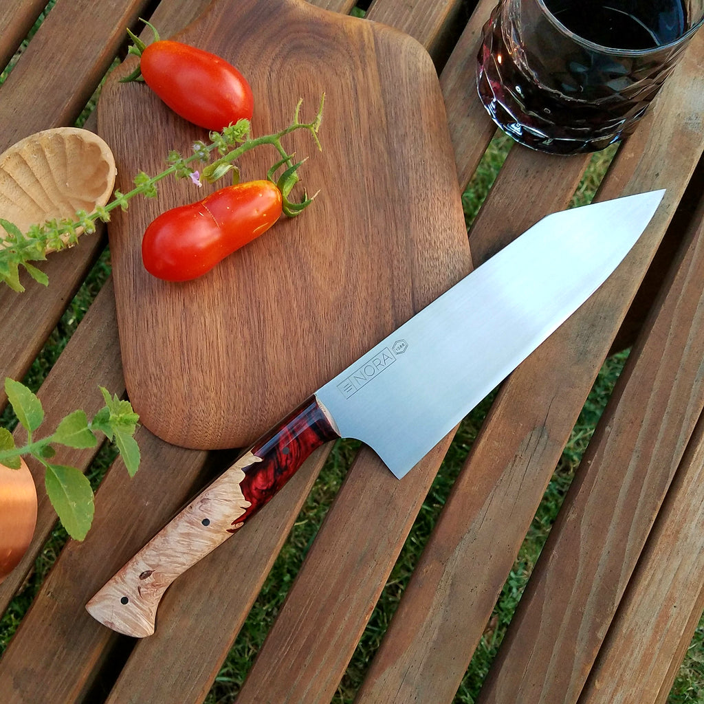 NORA #1088 - 7.5 Inch Kiritsuke - Ruby Red Shokwood