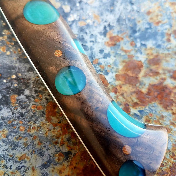 Chef #1101 - 52100 Carbon Steel - Teal Dots – Nora Knives