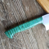 NORA #1515 - 7.5" Chef - 01 Carbon Steel - HARD USE - Teal Blue Fiddleback Maple