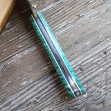 NORA #1515 - 7.5" Chef - 01 Carbon Steel - HARD USE - Teal Blue Fiddleback Maple