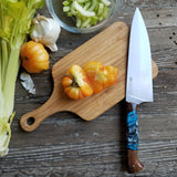 NORA #1514 - 7.5" Chef - 01 Carbon Steel - LASER - Witte Teal Shokwood