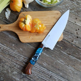 NORA #1514 - 7.5" Chef - 01 Carbon Steel - LASER - Witte Teal Shokwood