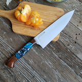 NORA #1514 - 7.5" Chef - 01 Carbon Steel - LASER - Witte Teal Shokwood