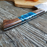 NORA #1514 - 7.5" Chef - 01 Carbon Steel - LASER - Witte Teal Shokwood