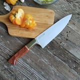 NORA #1513 - 7.5" Chef - 01 Carbon Steel - LASER - Camo Green & Bubinga