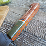 NORA #1513 - 7.5" Chef - 01 Carbon Steel - LASER - Camo Green & Bubinga