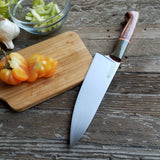 NORA #1513 - 7.5" Chef - 01 Carbon Steel - LASER - Camo Green & Bubinga