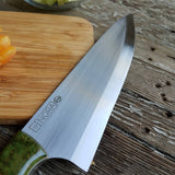 NORA #1516 - 7.5" Deba - 01 Carbon Steel - Redwood Burl (Green)