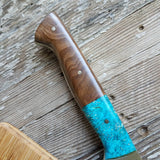 NORA #1518 - 7.5" Deba - 01 Carbon Steel - Walnut & Teal Blue Box Elder