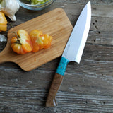 NORA #1518 - 7.5" Deba - 01 Carbon Steel - Walnut & Teal Blue Box Elder