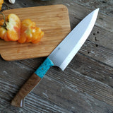 NORA #1518 - 7.5" Deba - 01 Carbon Steel - Walnut & Teal Blue Box Elder