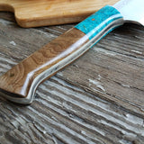 NORA #1518 - 7.5" Deba - 01 Carbon Steel - Walnut & Teal Blue Box Elder
