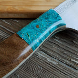 NORA #1518 - 7.5" Deba - 01 Carbon Steel - Walnut & Teal Blue Box Elder