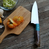 NORA #1518 - 7.5" Deba - 01 Carbon Steel - Walnut & Teal Blue Box Elder