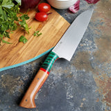 BF2019 - NORA #1601 - 7.5 Santoku - Dyed Curly Maple & Cherry Wood