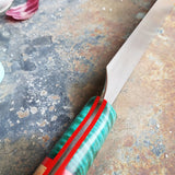 BF2019 - NORA #1601 - 7.5 Santoku - Dyed Curly Maple & Cherry Wood