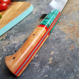 BF2019 - NORA #1601 - 7.5 Santoku - Dyed Curly Maple & Cherry Wood