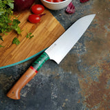 BF2019 - NORA #1601 - 7.5 Santoku - Dyed Curly Maple & Cherry Wood