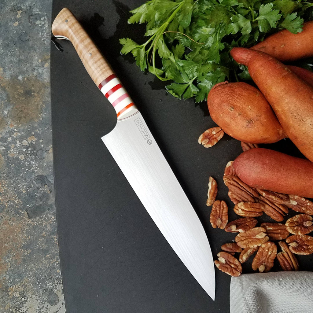 BF2019 - NORA #1610 - 7.5 Santoku - Curly Maple & Stripes