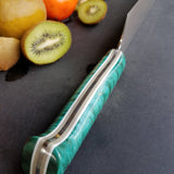 NORA #1616 - 10 Inch Kiritsuke - Teal Blue Fiddleback Maple