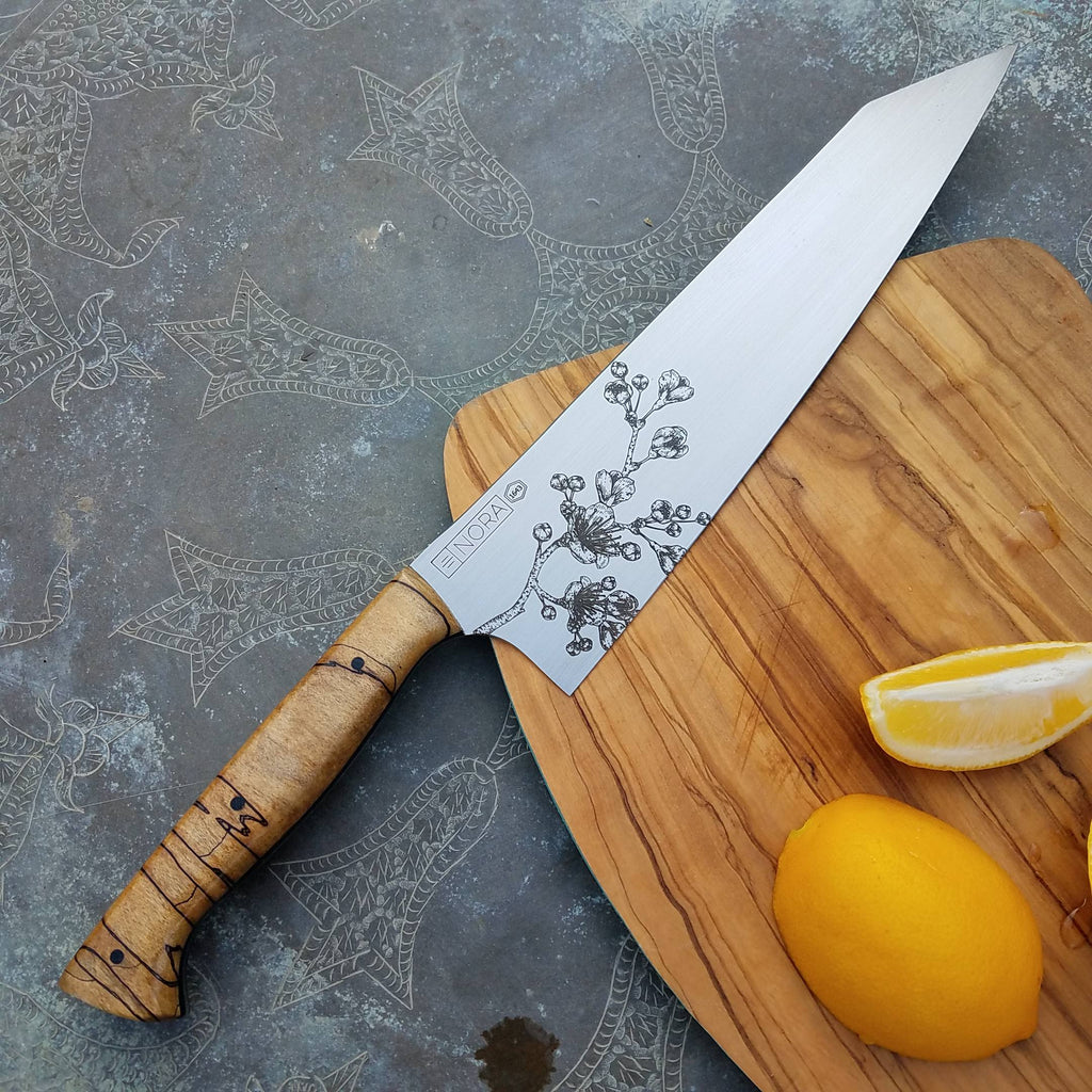NORA #1643 - O1 Carbon Steel - 10 Inch Kiritsuke - Cherry Blossoms