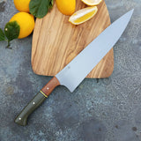 NORA #1644 - 10 Inch Chef - O1 Carbon Steel - OD Green G10 & Burlap Micarta