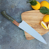 NORA #1644 - 10 Inch Chef - O1 Carbon Steel - OD Green G10 & Burlap Micarta