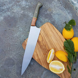 NORA #1644 - 10 Inch Chef - O1 Carbon Steel - OD Green G10 & Burlap Micarta