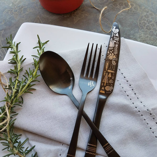 Lapland Forest' Flatware - Stainless Steel Black PVD Flatware – Nora Knives