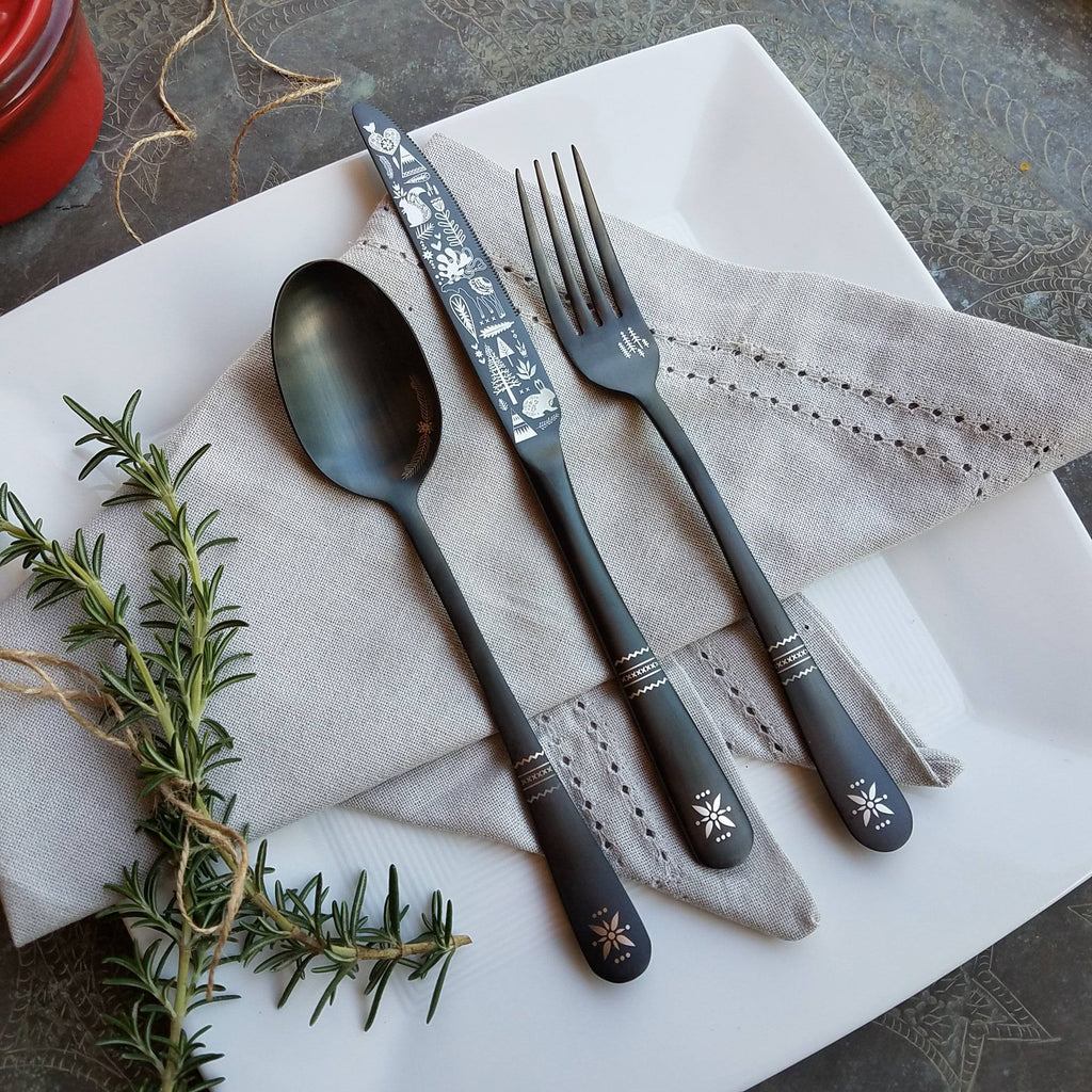 'Lapland Forest' Flatware - Stainless Steel Black PVD Flatware