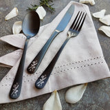 Custom Flatware 'Blade & Bloom' Sweetheart Set - Stainless Steel Black PVD Flatware