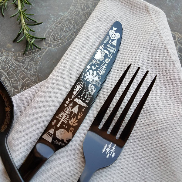 Lapland Forest' Flatware - Stainless Steel Black PVD Flatware – Nora Knives