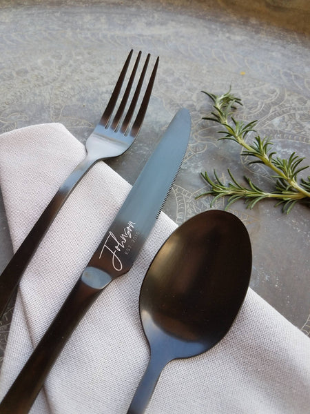 Lapland Forest' Flatware - Stainless Steel Black PVD Flatware – Nora Knives