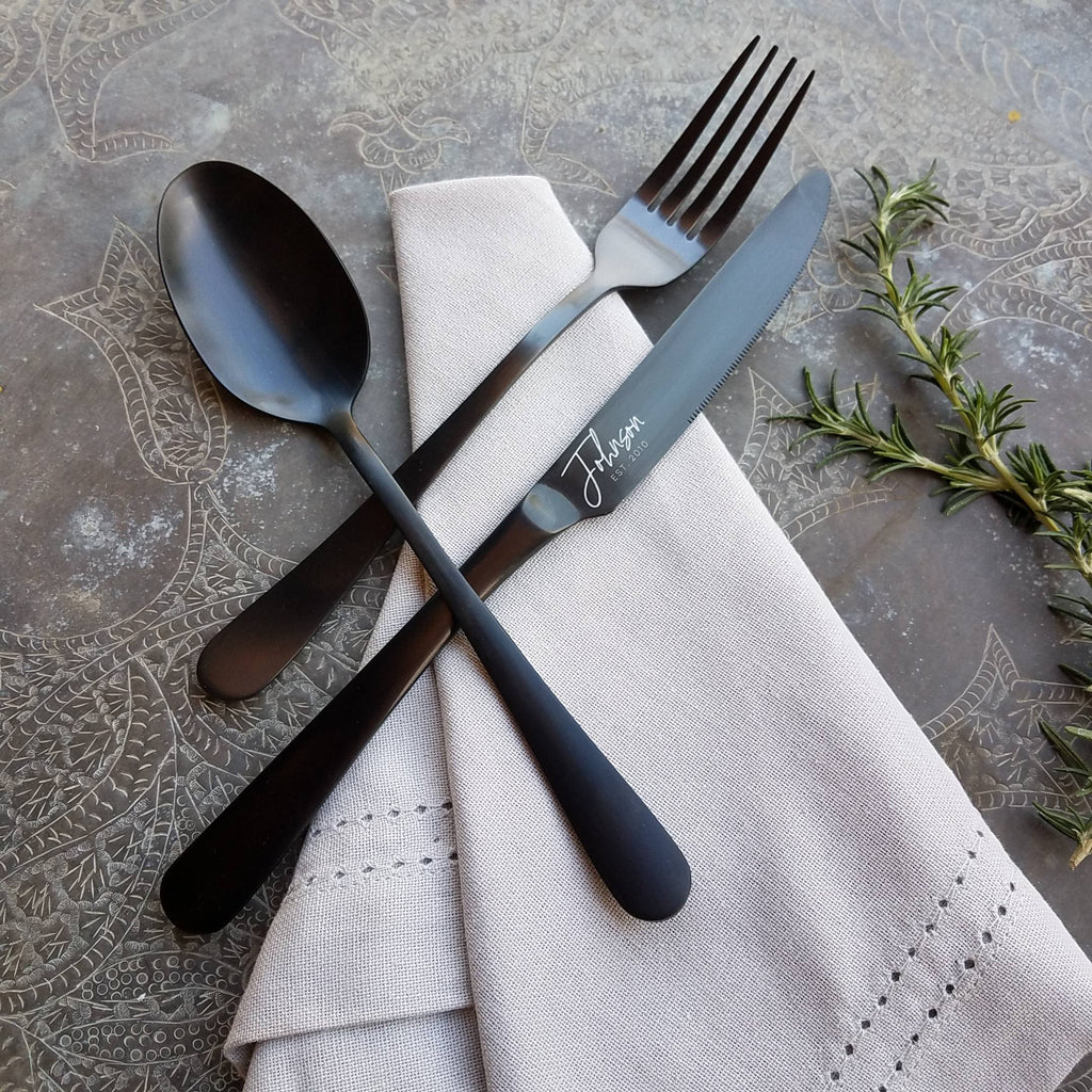 Custom Family Name Flatware - Stainless Steel Black PVD Flatware
