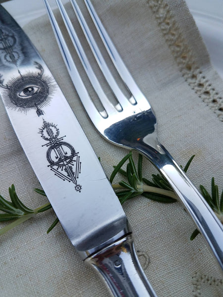 Custom Engraved 'Full Moons' Vintage Flatware Set Silver Plated