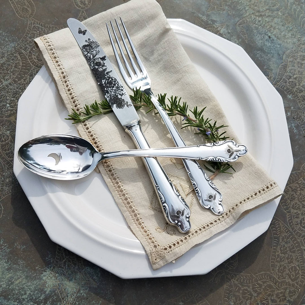 Custom Engraved 'Full Moons' Vintage Flatware Set - Silver Plated