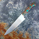 Chef #1101 - 52100 Carbon Steel - Teal Dots