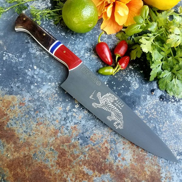 NORA #1273 - CPM-M4 Carbon Steel Gyuto- Sak Yant Tiger