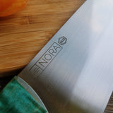 NORA #1515 - 7.5" Chef - 01 Carbon Steel - HARD USE - Teal Blue Fiddleback Maple