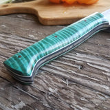 NORA #1515 - 7.5" Chef - 01 Carbon Steel - HARD USE - Teal Blue Fiddleback Maple