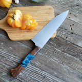 NORA #1514 - 7.5" Chef - 01 Carbon Steel - LASER - Witte Teal Shokwood