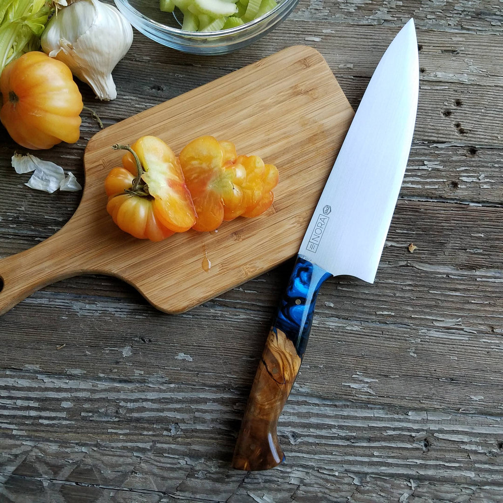 NORA #1512 - 7.5" Chef - 01 Carbon Steel - WORKHORSE - Deep Blue Sea Shokwood