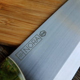 NORA #1516 - 7.5" Deba - 01 Carbon Steel -  Redwood Burl (Green)