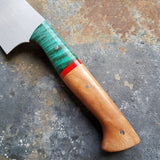 BF2019 - NORA #1601 - 7.5 Santoku - Dyed Curly Maple & Cherry Wood