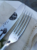 Custom Engraved 'Full Moons' Vintage Flatware Set - Silver Plated